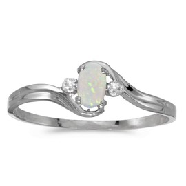 Direct-Jewelry 14k White Gold Oval Opal And Diamond Ring (Size 7)