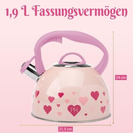 Paris Hilton Stainless Steel Heart Teapot 2L with Cool Touch Handle and Whistle Pourer - Perfect for Everyday Use, Elegant and Safe Serving