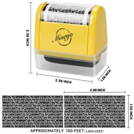Miseyo Wide Identity Theft Protection Roller Stamp Set - Yellow (3 Refill Ink Included)