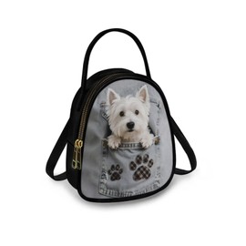 Jolamirel Novelty White Westie Print Small Crossbody Phone Bag for Women PU Leather Cross Body Purses, Jeans Pocket Puppy Dog Small Messenger Handbag Wallet for Travel Casual