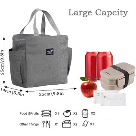 Heavy-Duty Insulated Lunch Box Bag for Men & Women - Thermal Reusable Lunch Cooler Bag with Side Pockets, Thick Aluminium Foil (Grey)