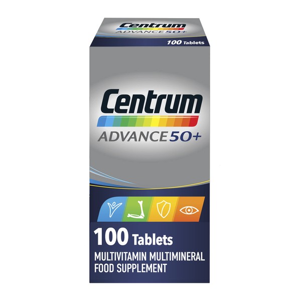 Centrum Advance 50+ Multivitamin & Mineral Tablets, 24 essential nutrients including Vitamin D, Complete Multivitamin Tablets, 100 tablets