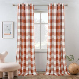 DriftAway Buffalo Plaid Check Curtains Woven Plaid Pattern Lined Blackout Thermal Insulated Window Curtain Grommet 2 Layers 2 Panels 52 Inch by 96 Inch Burnt Orange