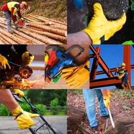 Leather Work Gloves for Gardening/Cutting/Construction/Motorcycle/Farm, Men & Women, Cowhide Work Gloves (Large)