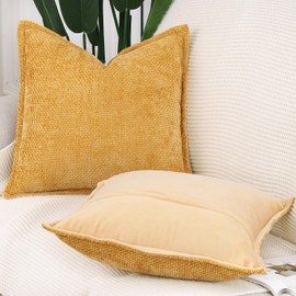 Madizz Patterned Chenille Plush Cushion Cover Set of 2 Soft Short Chenille Velvet Decorative Pillowcase Luxury Style Cushion Case for Sofa Bedroom 45*45cm Yellow