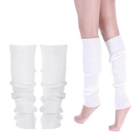ZPLASK 1 Pairs Leg Warmers, Leg Warmers Ladies, Knit Winter Warm Knee Leg Warmer for Women Girls, Lady 80s Fashion Long Boot Cuff Crochet White Leg Warmers for Y2k Ballet Dance Ice Skating Yoga
