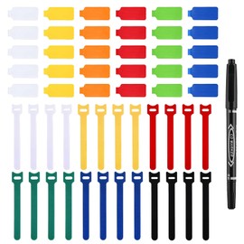 60 Pack Cable Labels & Cord Organizer Kit – Color-Coded Write-On Wire Labels with Marker + 30 Ties for Home Office Electronics Cord Management