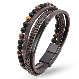 JUZICHEN Lederarmband Herren, Herrenarmband Armbänder 19cm/21cm/23cm, Braun Blau Schwarz Armband Für Männer, Armband Leder Herren Schmuck Geschenke Vatertagsgeschenk Für Papa (Braun, 19cm)