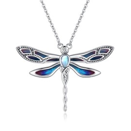 ZIPPICE Moonstone Dragonfly Necklace 925 Sterling Silver Dragonfly Pendant Necklace Blue Gradient Oil Dropping Dragonfly Moonstone Christmas Jewellery Gifts for Women Girls Wife Lover Girlfriend