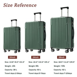 Merax Luggage Sets 3-Piece Hardshell with Spinner Wheels Lightweight Suitcase with Corner Guards (Green, 20/24/28)