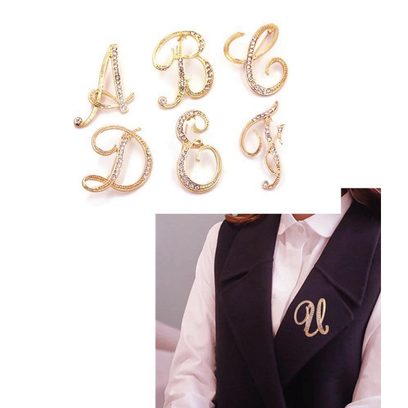 vmcoatdu Women A-Z Initial Pins 26 Letters Pins Gold Plated