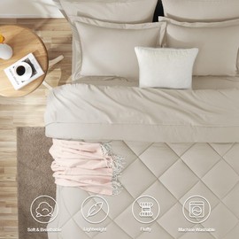 CozyLux King Comforter Set with Sheets 7 Pieces Bed in a Bag Beige All Season Bedding Sets with Comforter, Pillow Shams, Flat Sheet, Fitted Sheet and Pillowcases