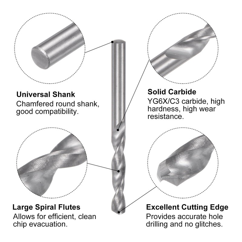 sourcing map Solid Carbide Drill Bit, 3.1mm (0.122") Micro-Grain Tungsten
