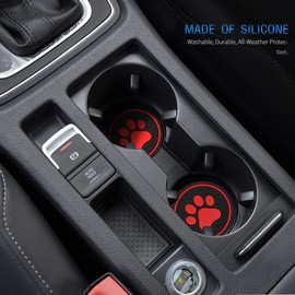 auovo 2.7 inch Auto Cup Holder Inserts Coasters Universal Fit Silicone Dog Paw Cup Mat Pad Coasters Car Interior Accessories (Red, 4-PCS Kit)