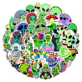 50PCS UFO Stickers, Alien Stickers for Water Bottle and Laptop - UFO Party Favors & Decorations, Waterproof Vinyl Decals, Space and Fun Stickers Cool Teen Graffiti Trendy Decals (Alien)