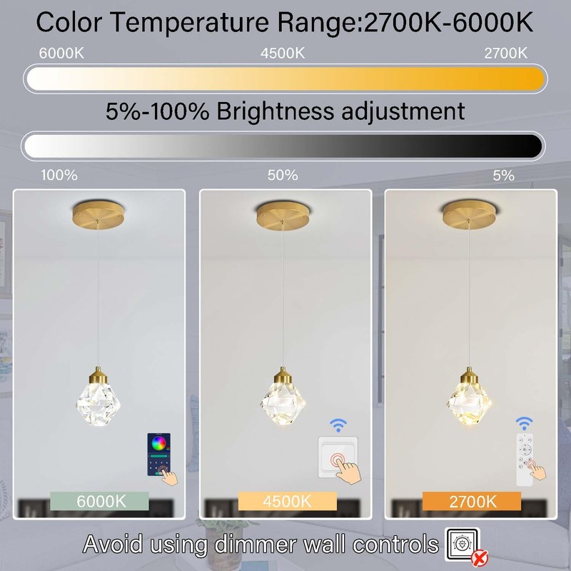 Crystal Pendant Light for Kitchen Island,Gold Chandelier Lights Fixture, Hanging