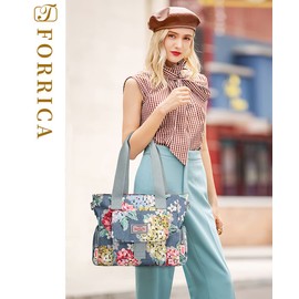 Forrica Women's Handbag, Tote Bag, Large Capacity, Shoulder Bag, Waterproof, Crossbody Bag, Crossbody Pouch, Multiple Pockets, Flower F