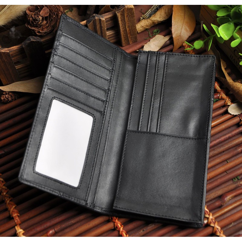 Le'aokuu Mens Genuine Leather Organizer Checkbook Card Case Bifold Wallet