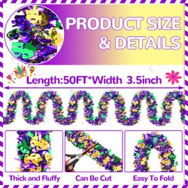 50 Feet Mardi Gras Decorations Glitter Tinsel Garland Purple Green Gold Metallic Streamers Sparkling Glittering Hanging Decoration for Mardi Gras Indoor Outdoor Home Party Decor