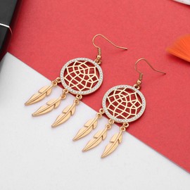 Dream Cather Dangle Earring for Women,Gold Shiny Alloy Sparking Crystal Drop Earring with Hypoallergenic Ear Hook