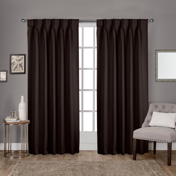 Exclusive Home Sateen Twill Woven Room Darkening Blackout Pinch Pleat/Hidden Tab Top Curtain Panel Pair, 96" Length, Espresso