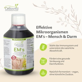 Cellavita Effective Microorganisms EM's for Humans, 500 ml with 24 Bacterial Cultures & Plant Extracts, Liquid Probiotic as a Natural Intestinal Treatment for the Intestines, Dietary Supplement