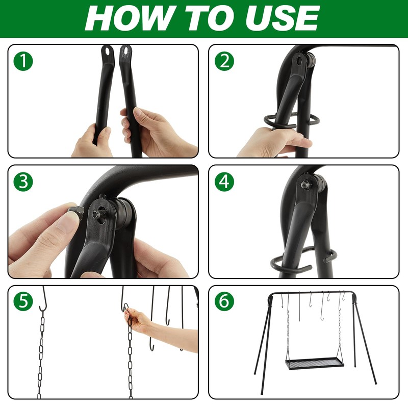 Campfire Swing Grill Stand Adjustable Campfire Cooking Equipment Camping Accessories