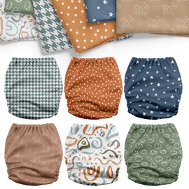 Mama Koala 3.0 Cloth Diapers for Babies with AWJ Lining, 6 Pack with 6 5-Layer Natural Cloth Diaper Inserts - Reusable and Washable Pocket Diapers(A-Full of Hope)