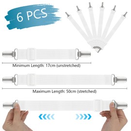 Hopton Adjustable Bed Sheet Clips, Pack of 6 Elastic Bed Sheet Straps with Metal Clips for Fitted Sheets (17-50 cm)