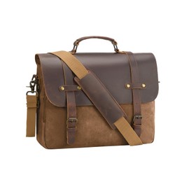 Mens Messenger Bag Waxed Canvas Laptop Briefcase 15.6“ Vintage Genuine Leather Crossbody Bags Waterproof Satchel Shoulder Bag