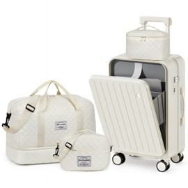 Luggage Sets for Women Men 4 Piece - Carry on Hardside Suitcase 20inch with USB Port, 360° Spinner Wheels, Duffel Bag, Cup Holder, Lightweight Luggage Set for Travel Vacation