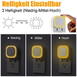 YUNLEX Night Light Socket with Twilight Sensor, Pack of 2 LED Night Lamp Children, Indirect Light, Brightness Adjustable for Children's Room, Hallway, Stairs, Bedroom, Bathroom, Golden Yellow
