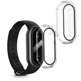 kwmobile Cover Compatible with Xiaomi Mi Band 9 Covers - 2X Tempered Glass with Plastic Frame - Transparent