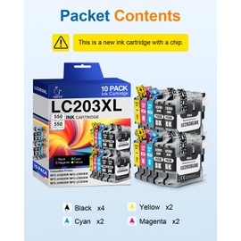 Uiprint LC203XL Ink Cartridge for Brother Printer MFC-J480DW MFC-J880DW MFC-J885DW MFC-J4420DW MFC-J680DW Replacement for Brother LC203 LC203XL LC201 LC201XL 10 Pack High Yield 5500 Page(4BK/2C/2M/2Y)