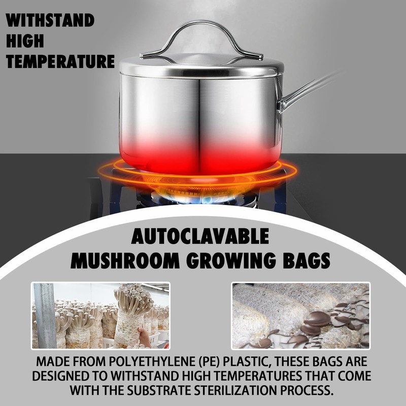 TonGass 60-Pack Autoclavable Mushroom Growing Bag Bulk with Microporous Filter