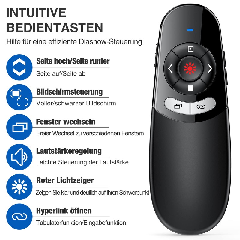 USB C Presenter, Wireless 2.4 GHz PowerPoint Remote Control, Pointer