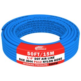 CheeMuii 50 FT 1/4" DOT Air Line Blue 1/4 PA12 Nylon Pneumatic Tubing 15.2 Meter 1/4 Inch OD Pneumatic Air Tubing Pipe Hose Line for Semi Truck Trailer or Industrial Air System