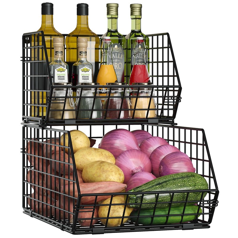 2 Tier Stackable Wire Basket-Kitchen Counter, Pantry Organization and Storage