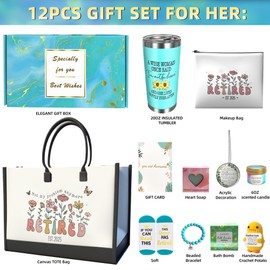 2025 Retirement Gift Set for Women - 12PCS Luxury Bundle with Tote Bag, Makeup Pouch, Tumbler, Candle, Bath Bombs, Soap& More - Perfect Going Away Gifts for Coworkers, Teachers, Nurses, Boss & Friends