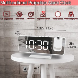CENTOLLA Projector Alarm Clock For Bedroom,7.4 inch Large Projection Alarm Clock with 180°Projector, USB Charger, Dimmer, Projector Clock for Bedroom Desk Decor（Plug not Included）