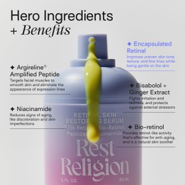 Rest Religion Retinal Skin Restoring Serum with 0.1% Retinal, Bio Retinol, Peptides & Niacinamide, Face Serum for Anti-Aging, Fine Lines & Hyperpigmentation