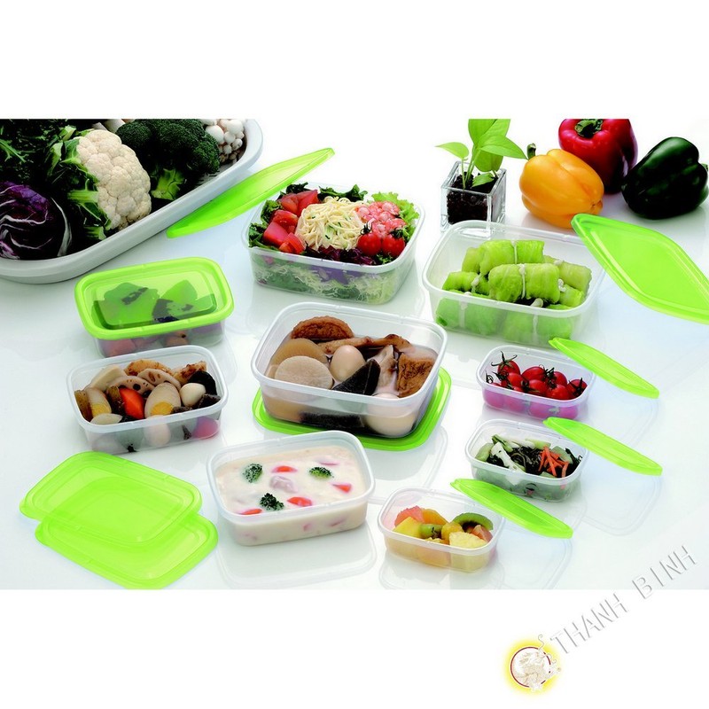 イノマタ化学 電子レンジ容器 かしこいパック 角型 9個セット グリーン