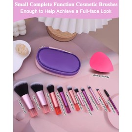 PGRODE Mini Travel Makeup Brushes Set, 14 Pieces, Portable Full Complete Function Cosmetic Kit with Brush Pouch, On the Go Short Makeup Brush Small Travel Essentials for Women, Girls (Colorful)