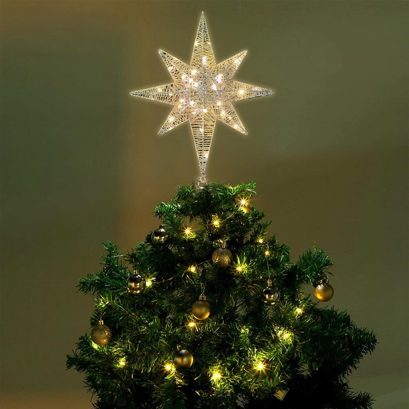 LAMPHOME Christmas Star Tree Topper, Lighted 14.5” Gold Star Tree
