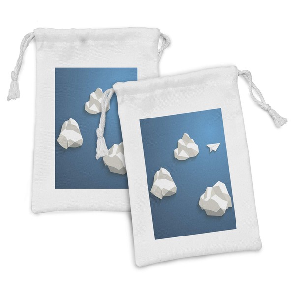 Ambesonne Cloud Fabric Pouch Set of 2, Paper Plane Flying