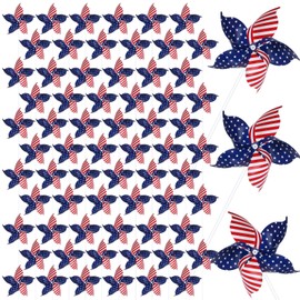 Sumind 300 Pcs 4th of July Decorations Patriotic Pinwheels Bulk Labor Day Memorial Day Pinwheels Outdoor Red White and Blue American Flag Pin Wheels for Independence Parade Yard Garden Decor