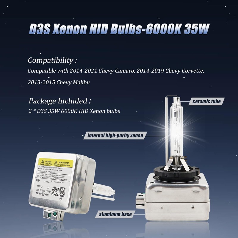 D3S Xenon HID Headlight Bulbs 6000K Cool White 35W Compatible