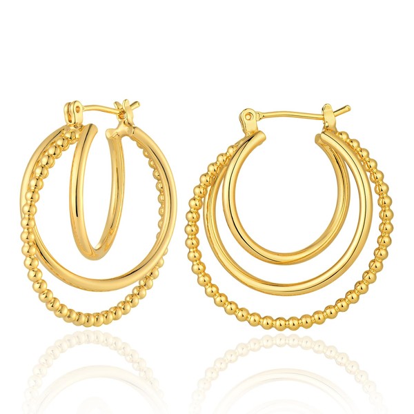 MEVECCO Gold Hoop Earrings for Women 18K Gold Plated Beaded