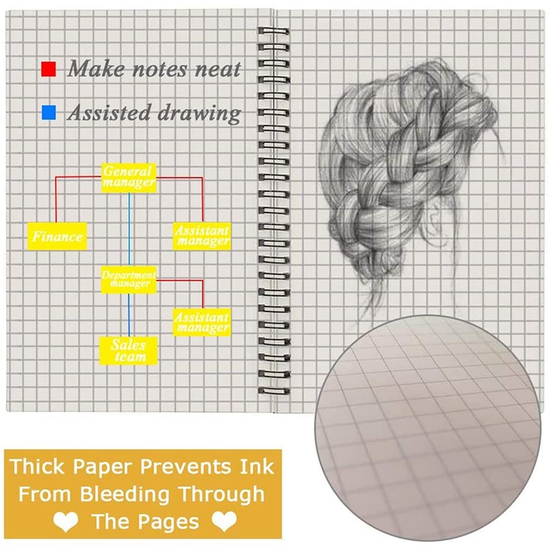 Cemiplus 2 Pack A4 Grid Spiral Notebook, Kraft Cover 5mm