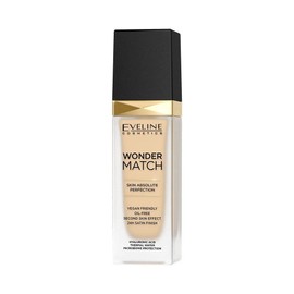 Eveline Cosmetics Wonder Match Foundation - Perfect Coverage & Nourishing, Silky Finish - Adapts to Skin Tone - With Thermal Water, Hyaluronic Acid & Acai Extract, Medium to Full Coverage